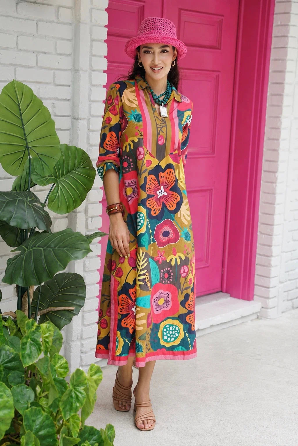 Just Darviny Fall Blossoms Kaftan Dress (***See Size Availability Under Description***)