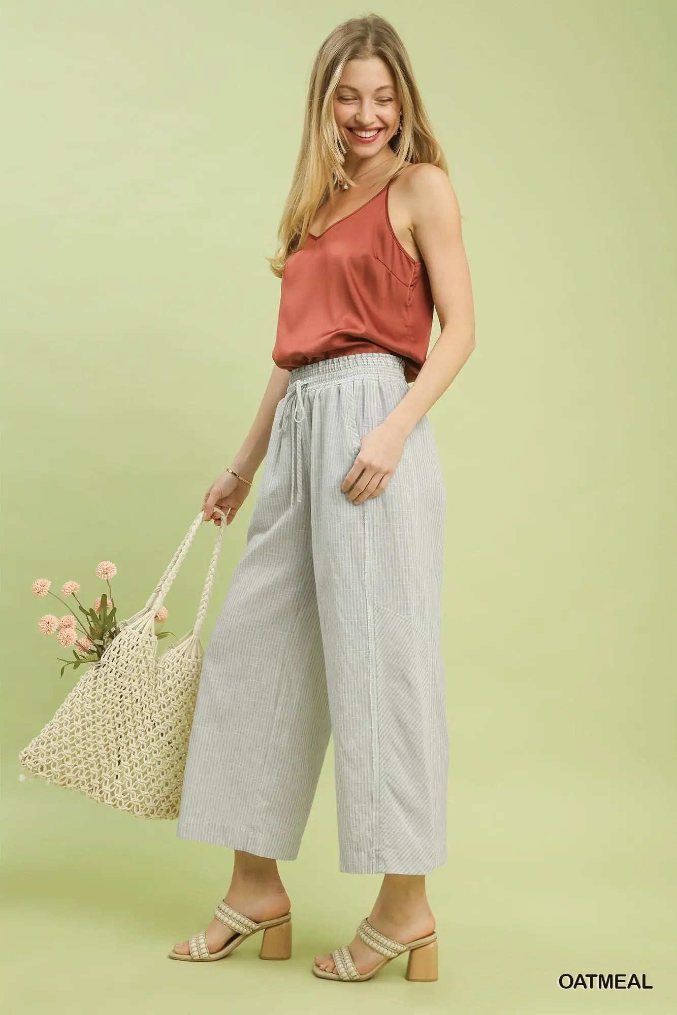Umgee Linen Blend Striped Pants