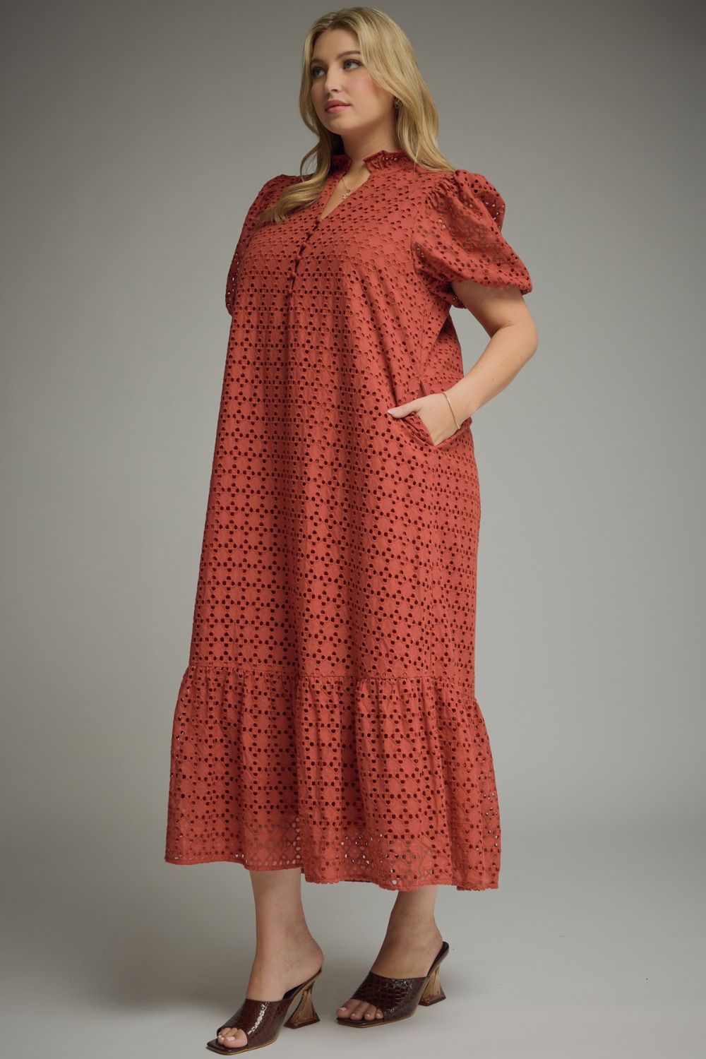 The Dennie Eyelet Rust Plus Size Dress