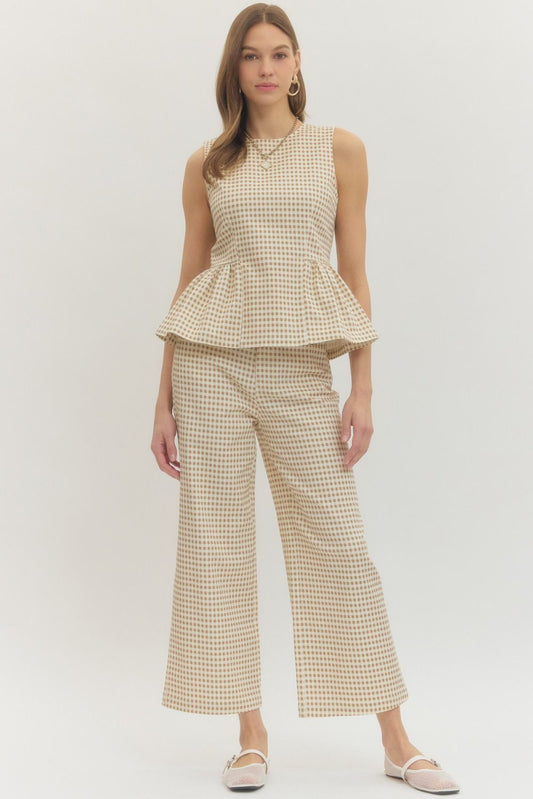 Entro Tan Gingham Checked Pants
