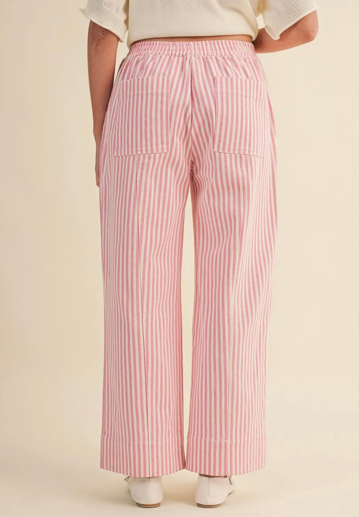 &Merci Pink Striped Denim Drawstring Pants