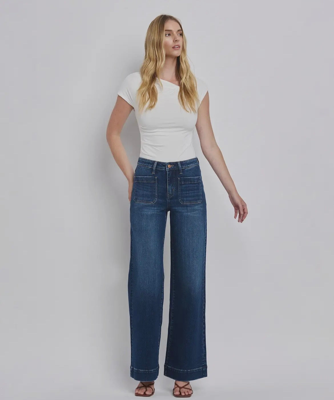 Flying Monkey High Rise Patch Pocket Trouser Jeans - 32” Inseam