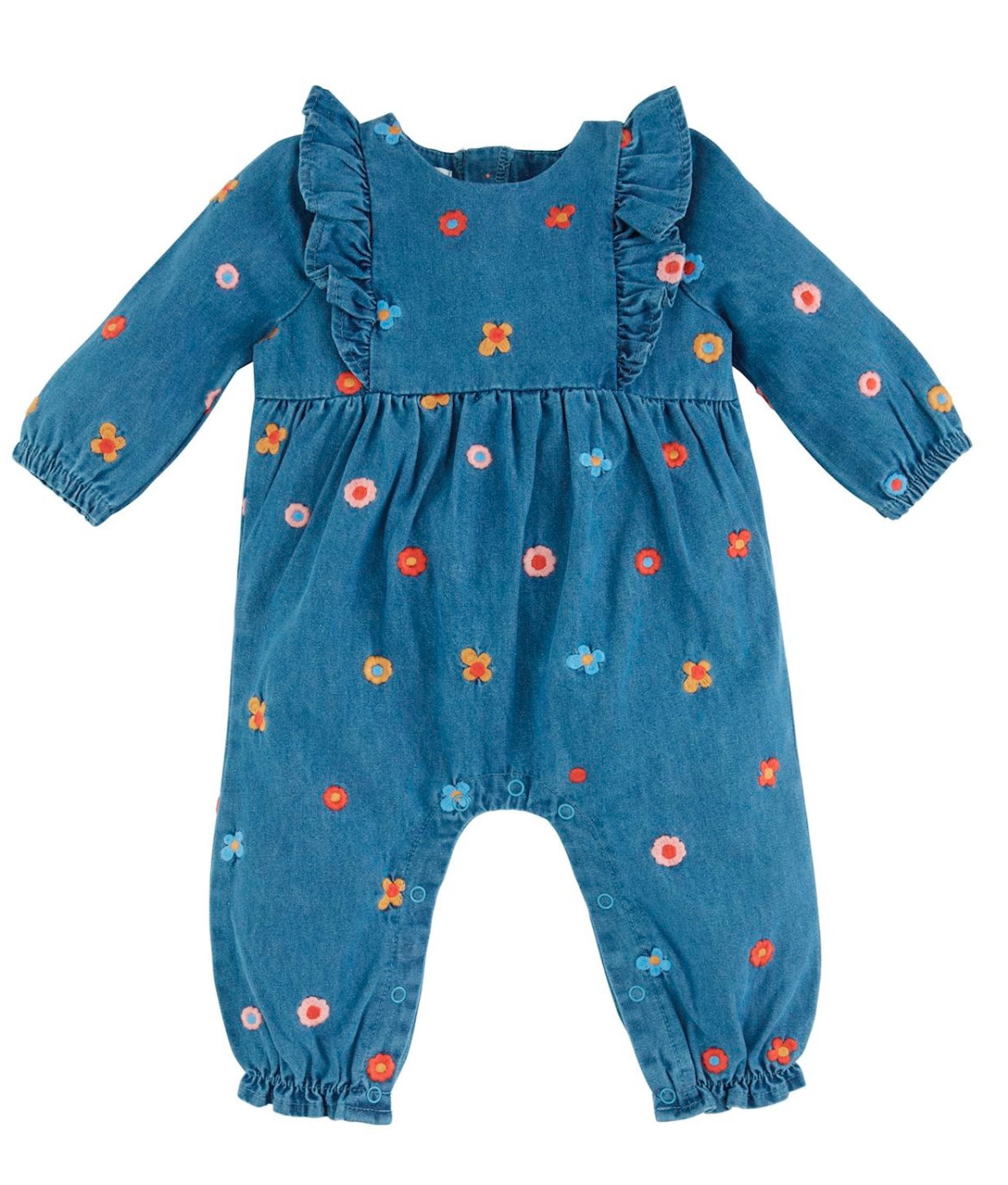 Mud Pie Denim Floral Embroidered One Piece Outfit