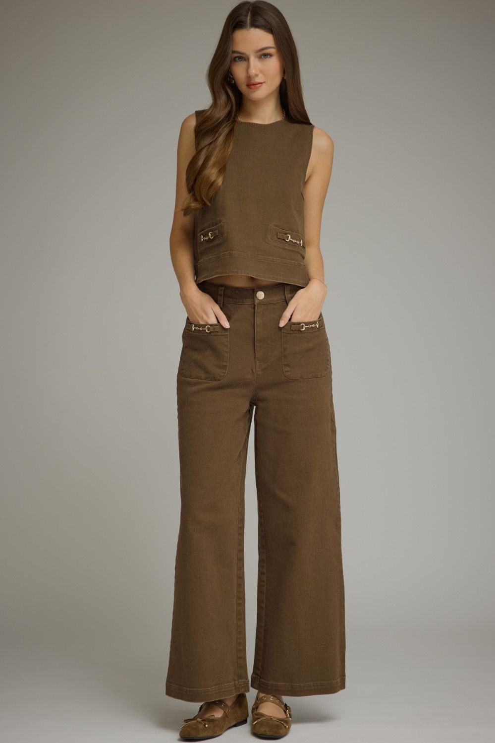 Entro Wide Leg Pants With Horsebit Detail