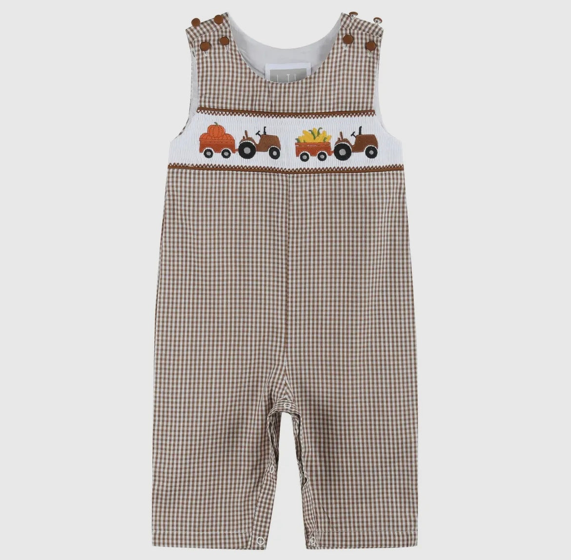 Brown Gingham Smocked Overalls