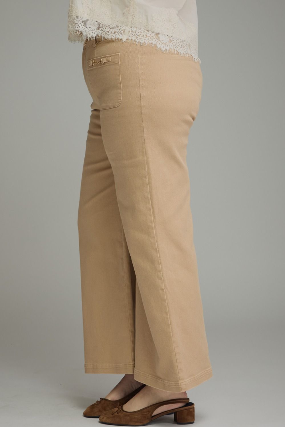 Entro Wide Leg Plus Size Pants with Horsebit Detail