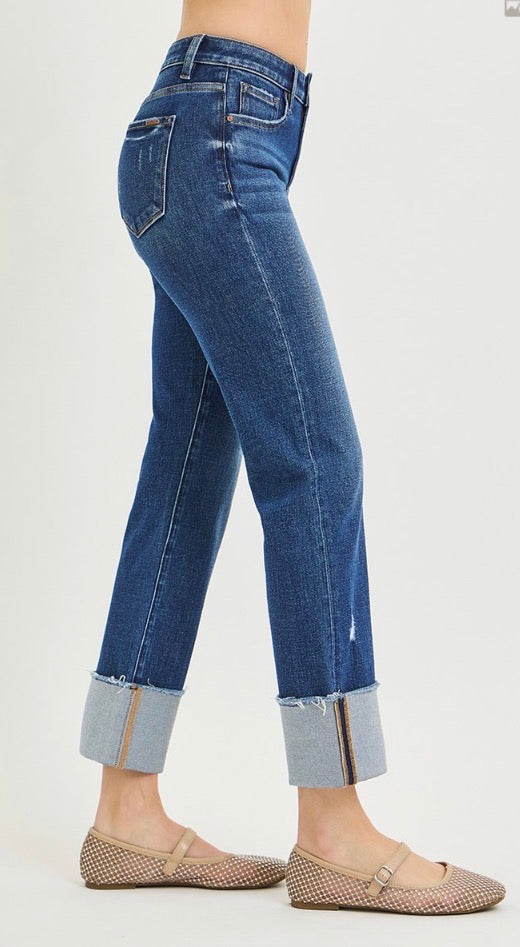 Risen 4 Way Stretch Mid Rise Cuffed Crop Jeans