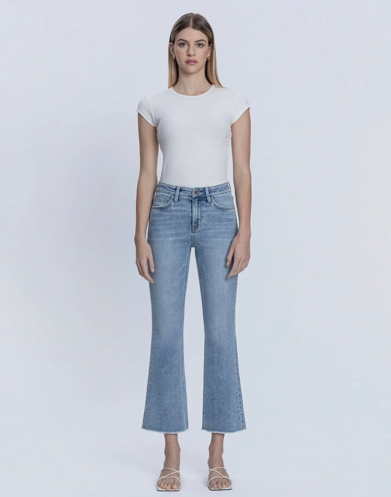 Flying Monkey High Rise Raw Hem Kick Flare Jeans