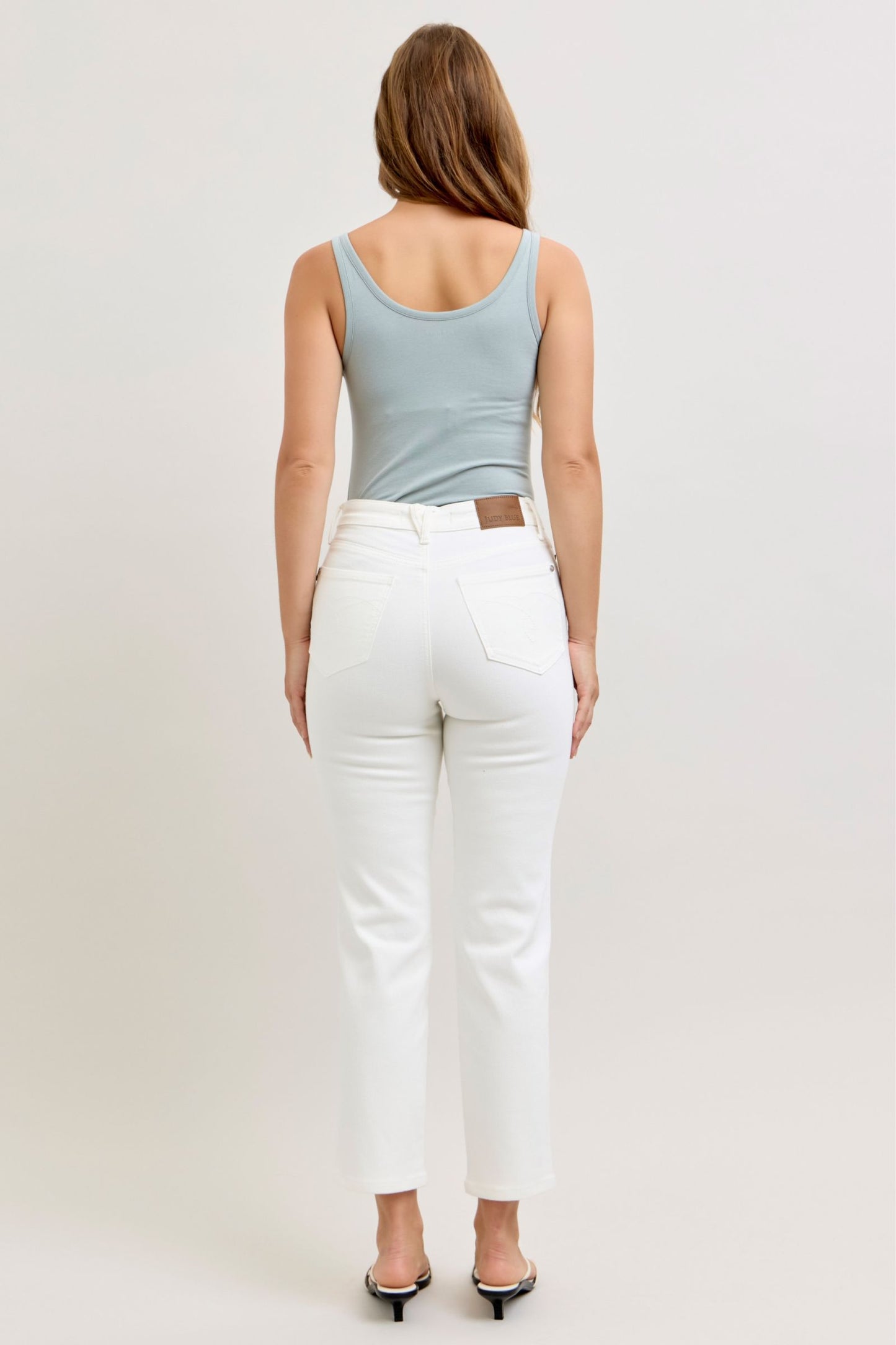 Judy Blue Tummy Control High Waist Ankle Straight White Jeans