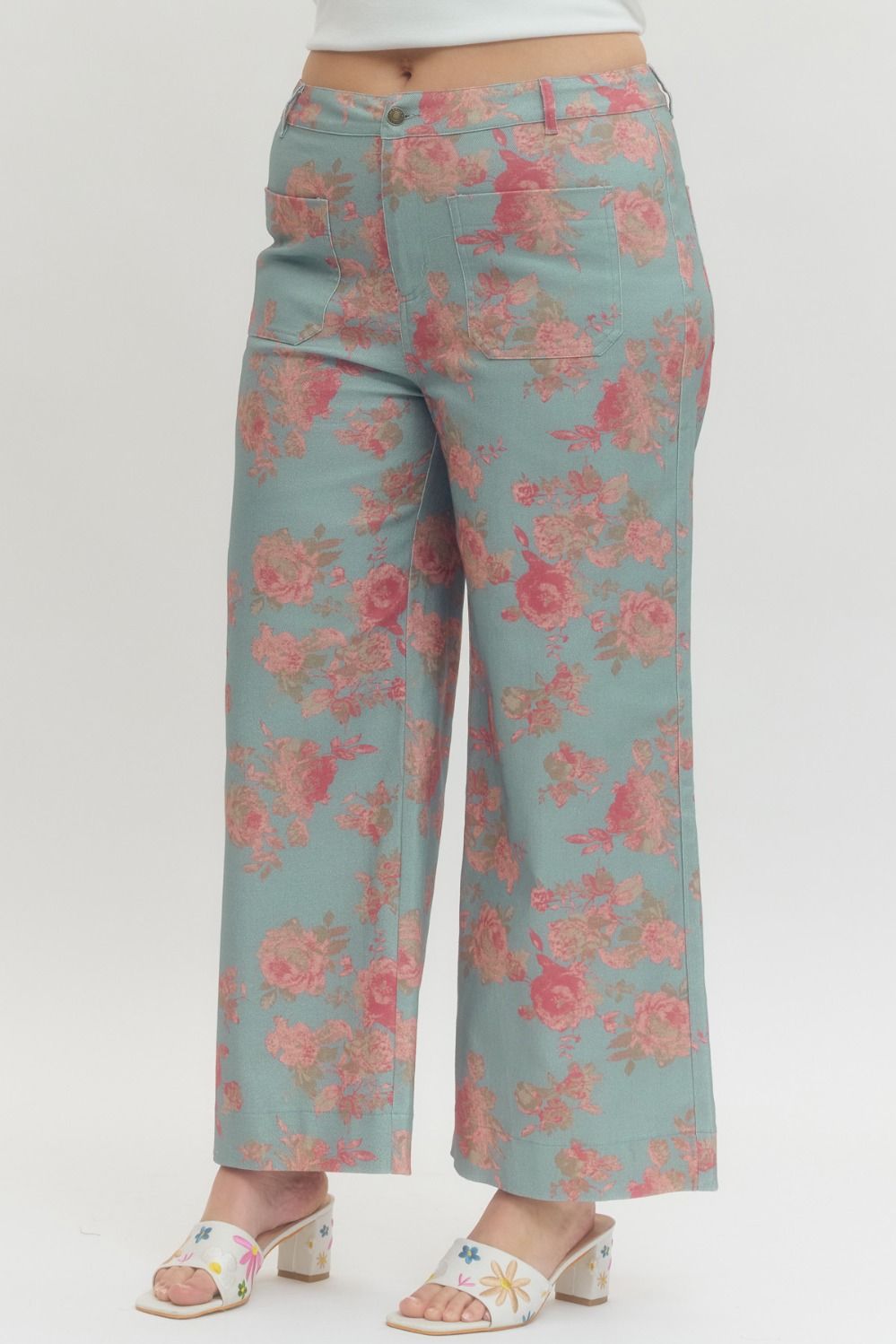 Entro Blue and Pink Floral Plus Size Pants