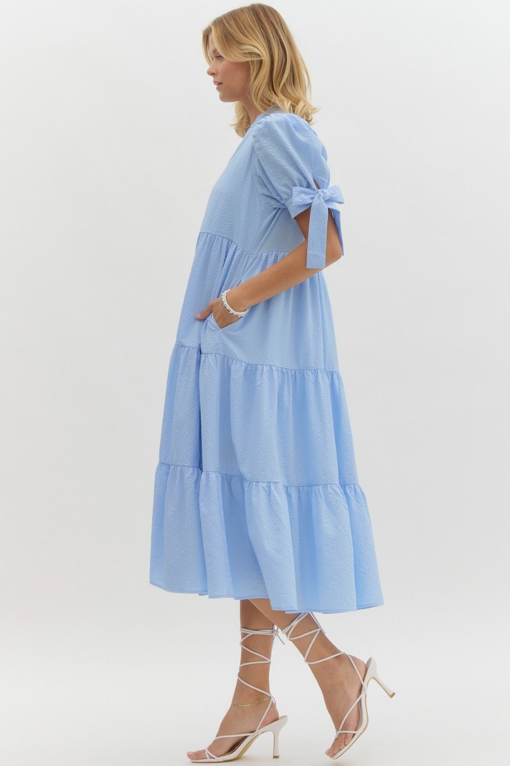 Liza Light Blue Tiered Dress