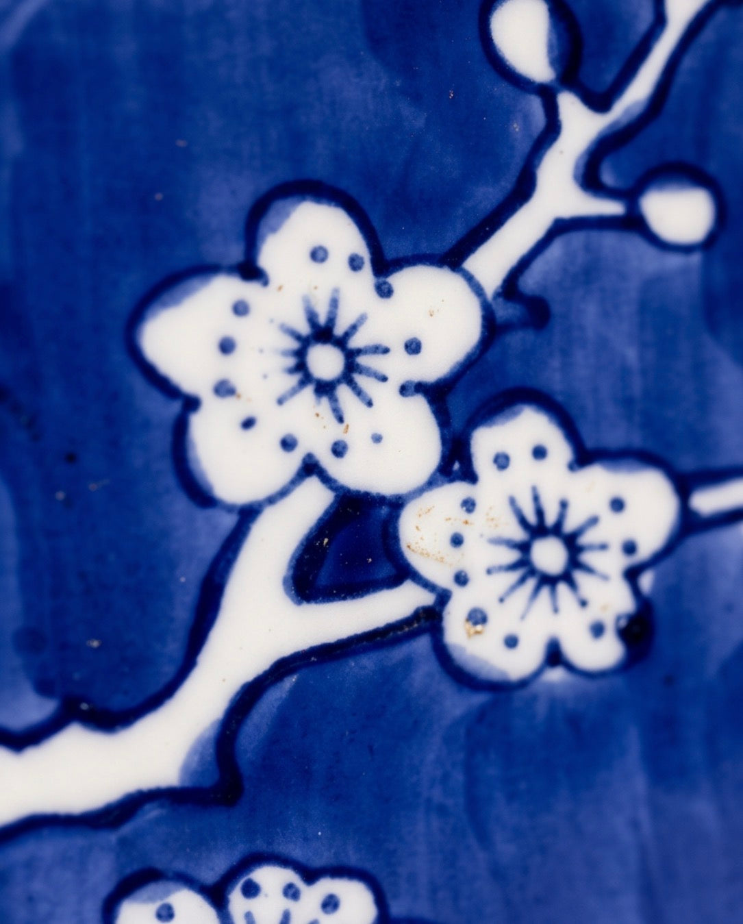 Hand Painted Porcelain Blue & White Cherry Blossom Jar