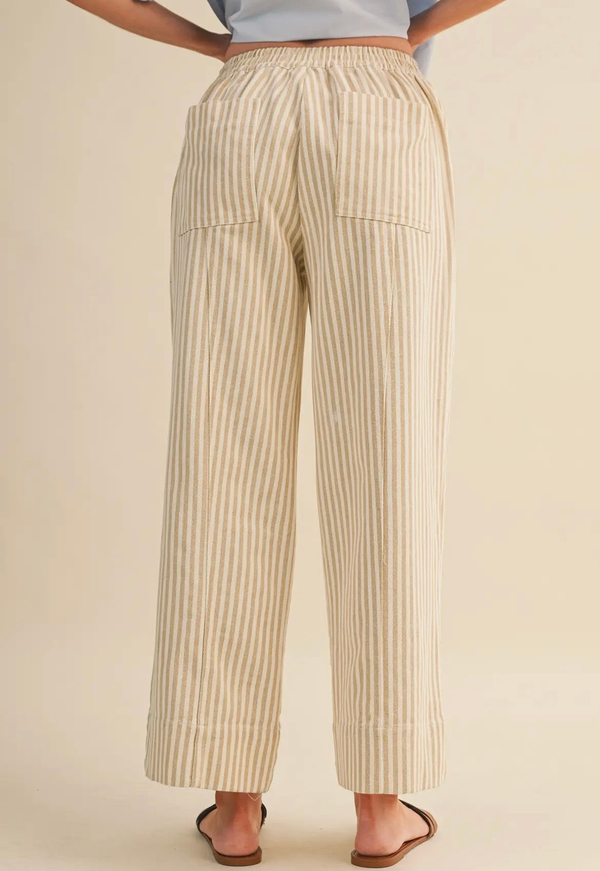 &Merci Tan Striped Denim Drawstring Pants