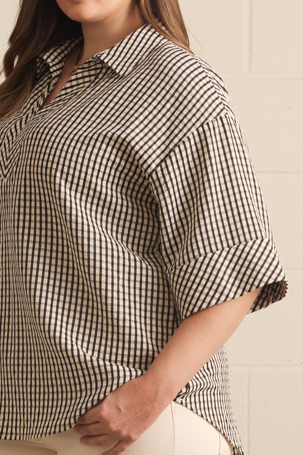 The Gavin Black Gingham Checked Plus Size Top