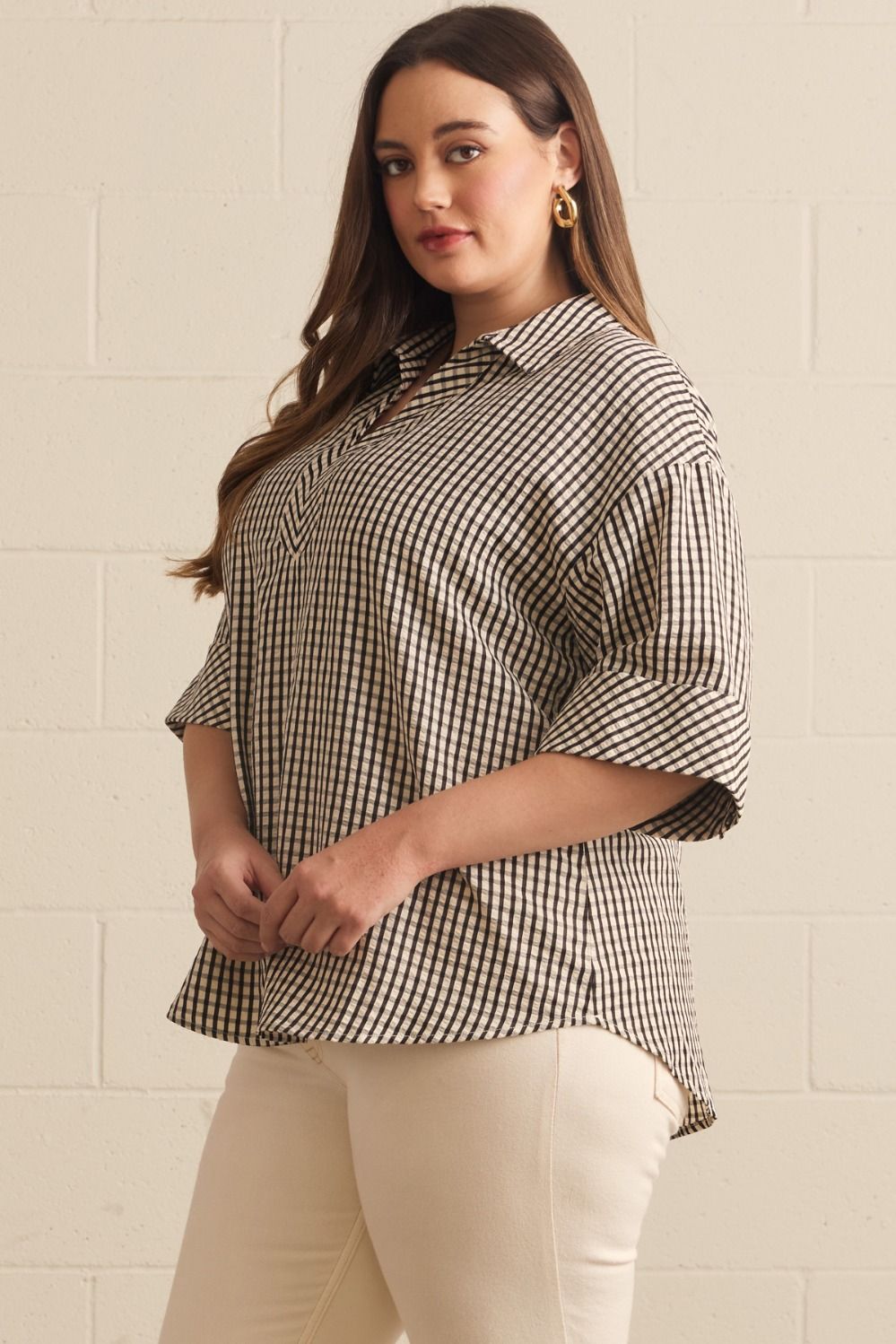 The Gavin Black Gingham Checked Plus Size Top