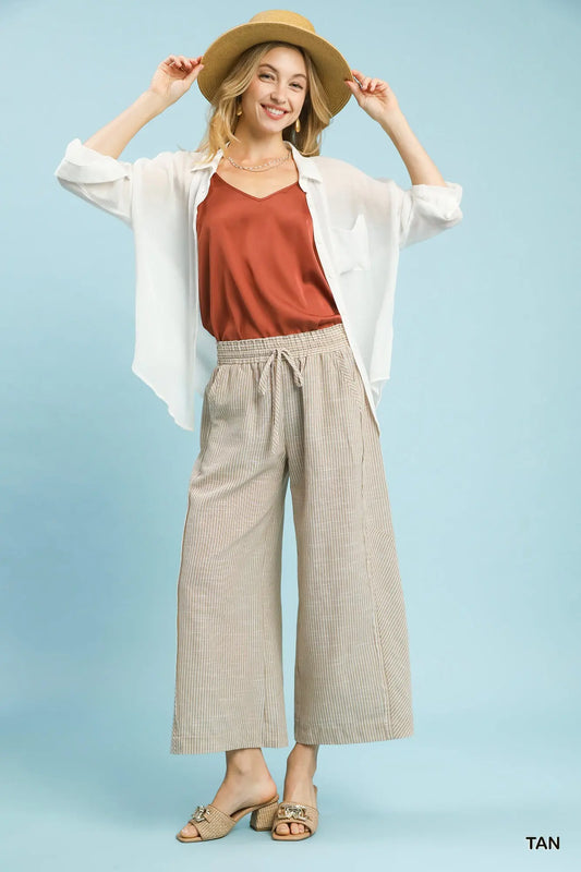 Umgee Linen Blend Striped Pants