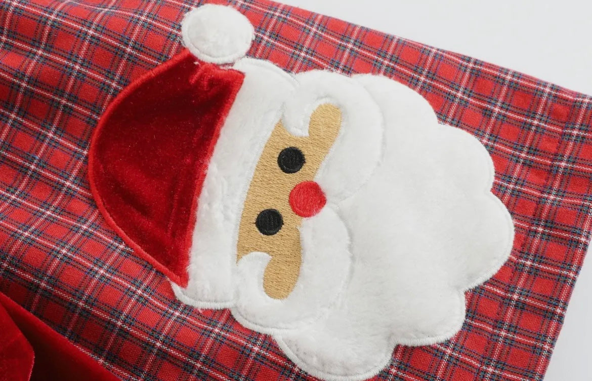 Red Plaid Santa Dress with Velvet Bow