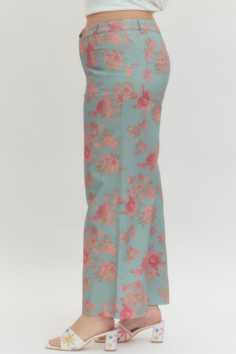 Entro Blue and Pink Floral Plus Size Pants