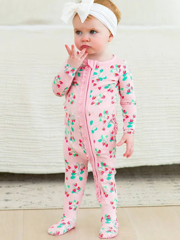 RuffleButts Sweet As Strawberries Footed Pajamas