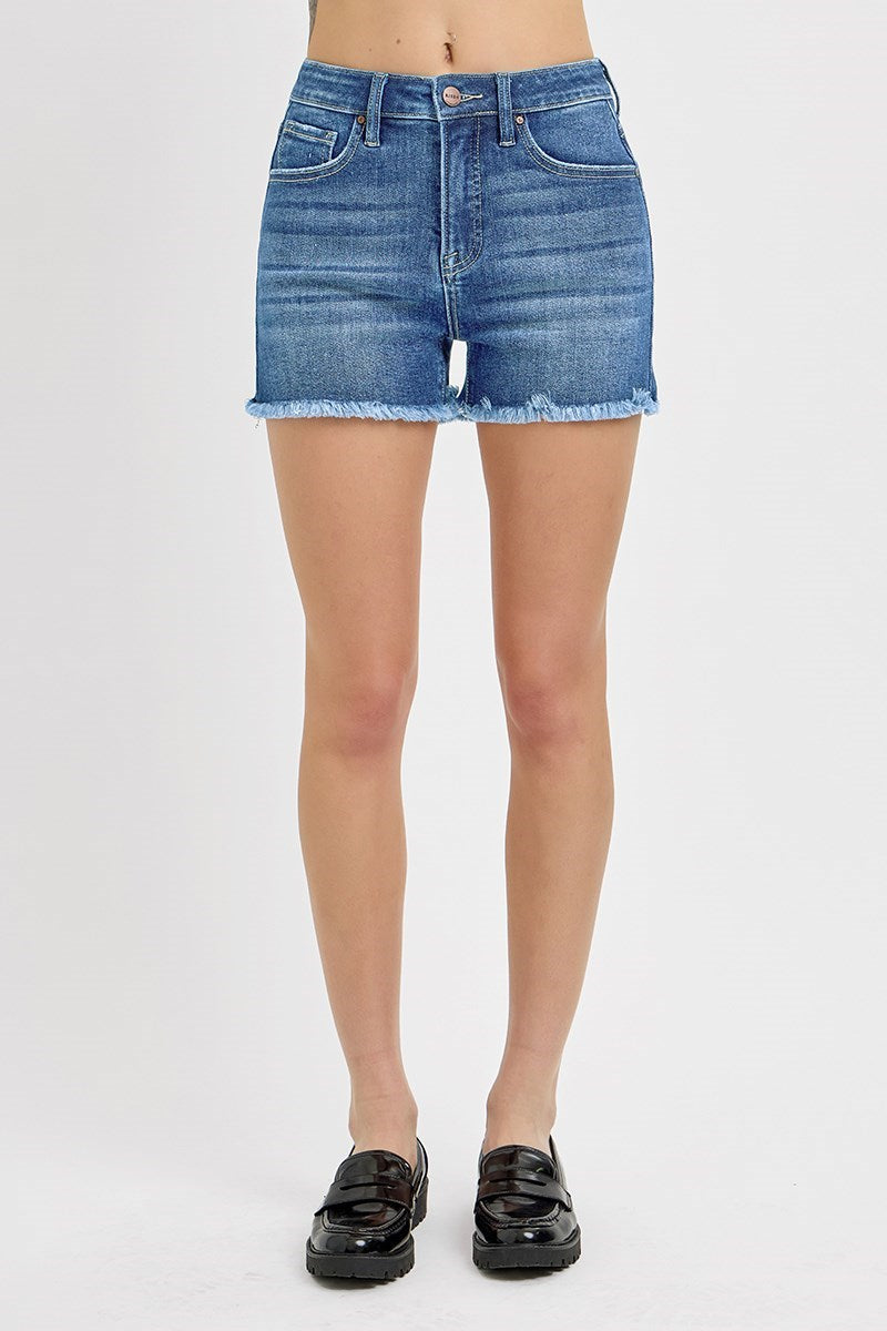 Risen Plus Size Tummy Control High Rose Frayed Hem Denim Shorts