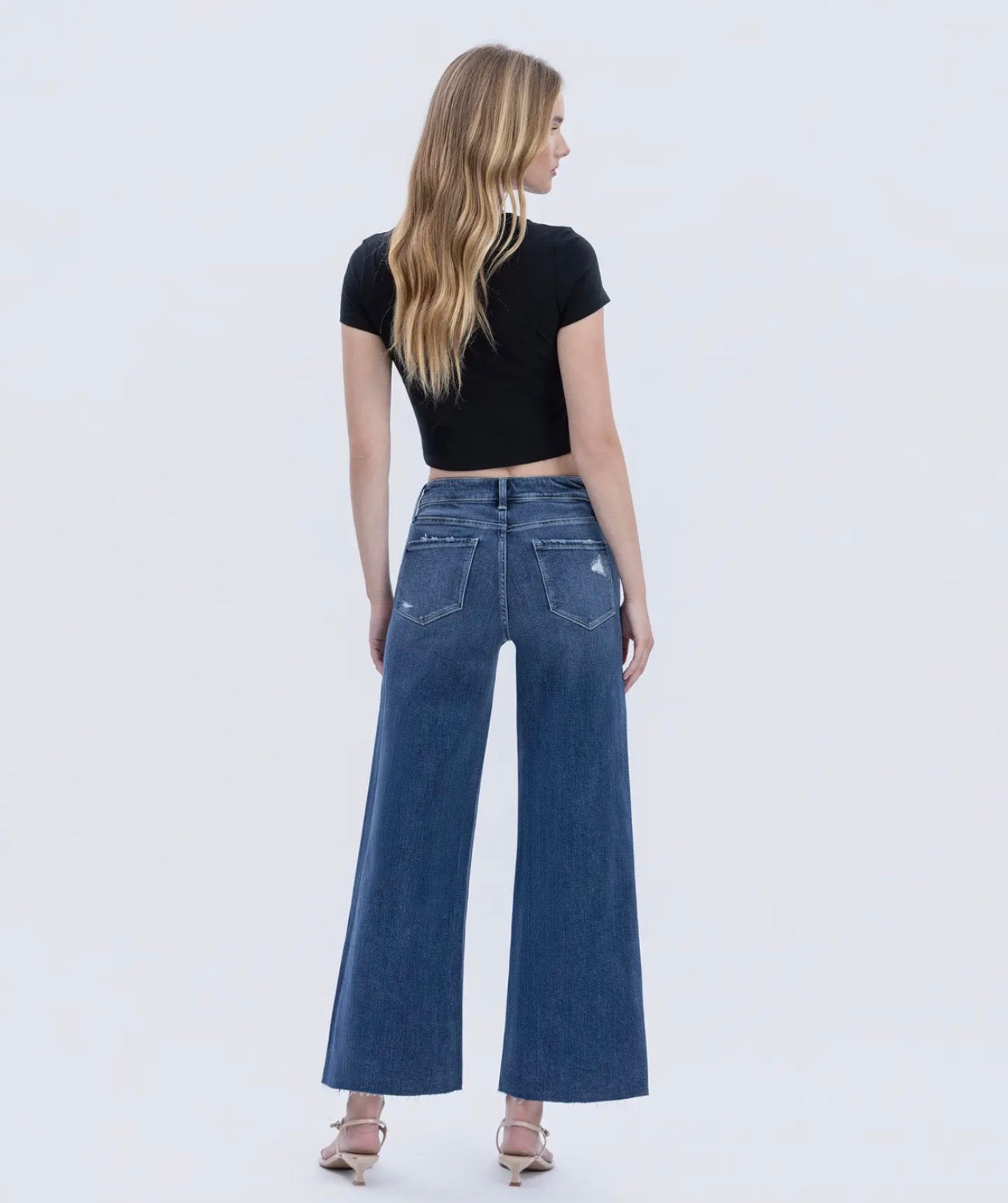 Flying Monkey High Rise Clean Cut Raw Hem Wide Leg Jeans