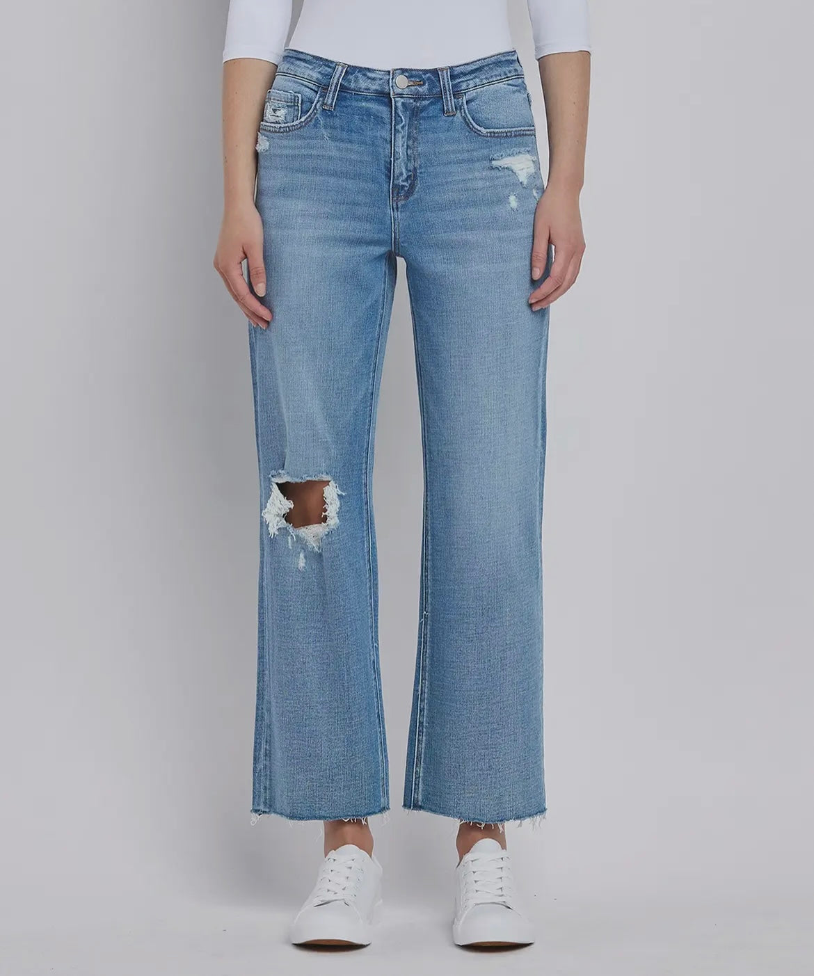 Flying Monkey High Rise Slim Wide Distressed Jeans