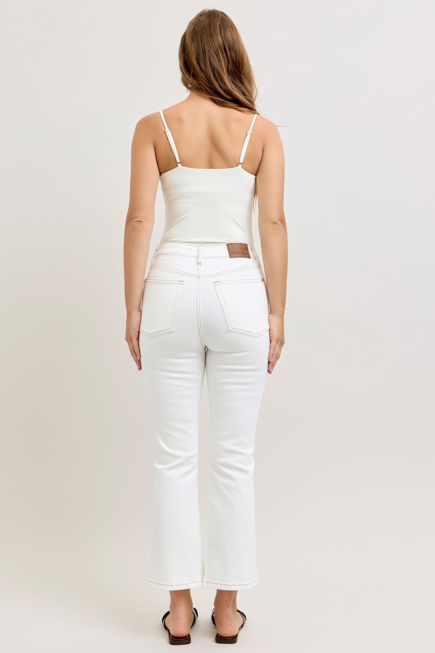 Judy Blue High Waist Kick Flare White Jeans