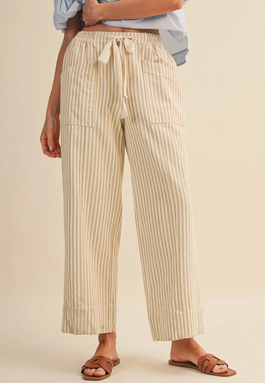 &Merci Tan Striped Denim Drawstring Pants