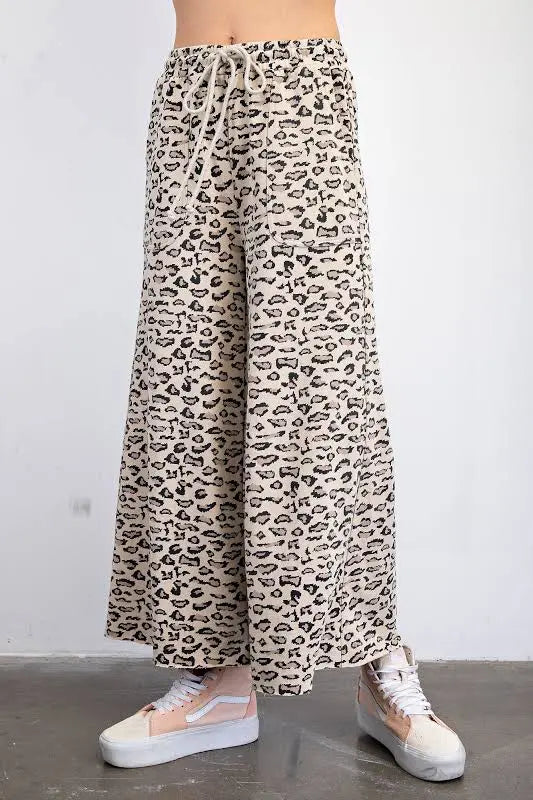 Easel Animal Print Mocha Terry Knit Pants