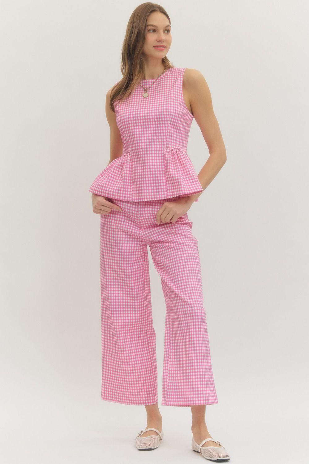 Entro Pink Gingham Checked Pants