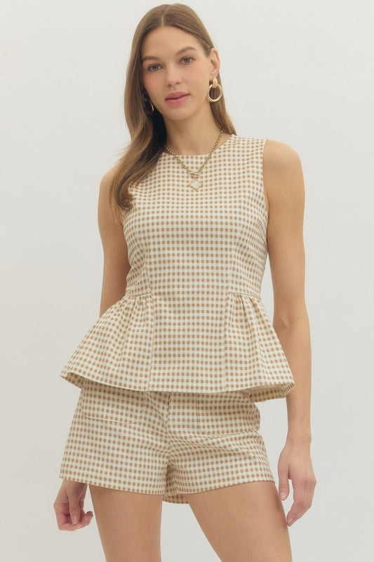 The Shayla Tan Gingham Top