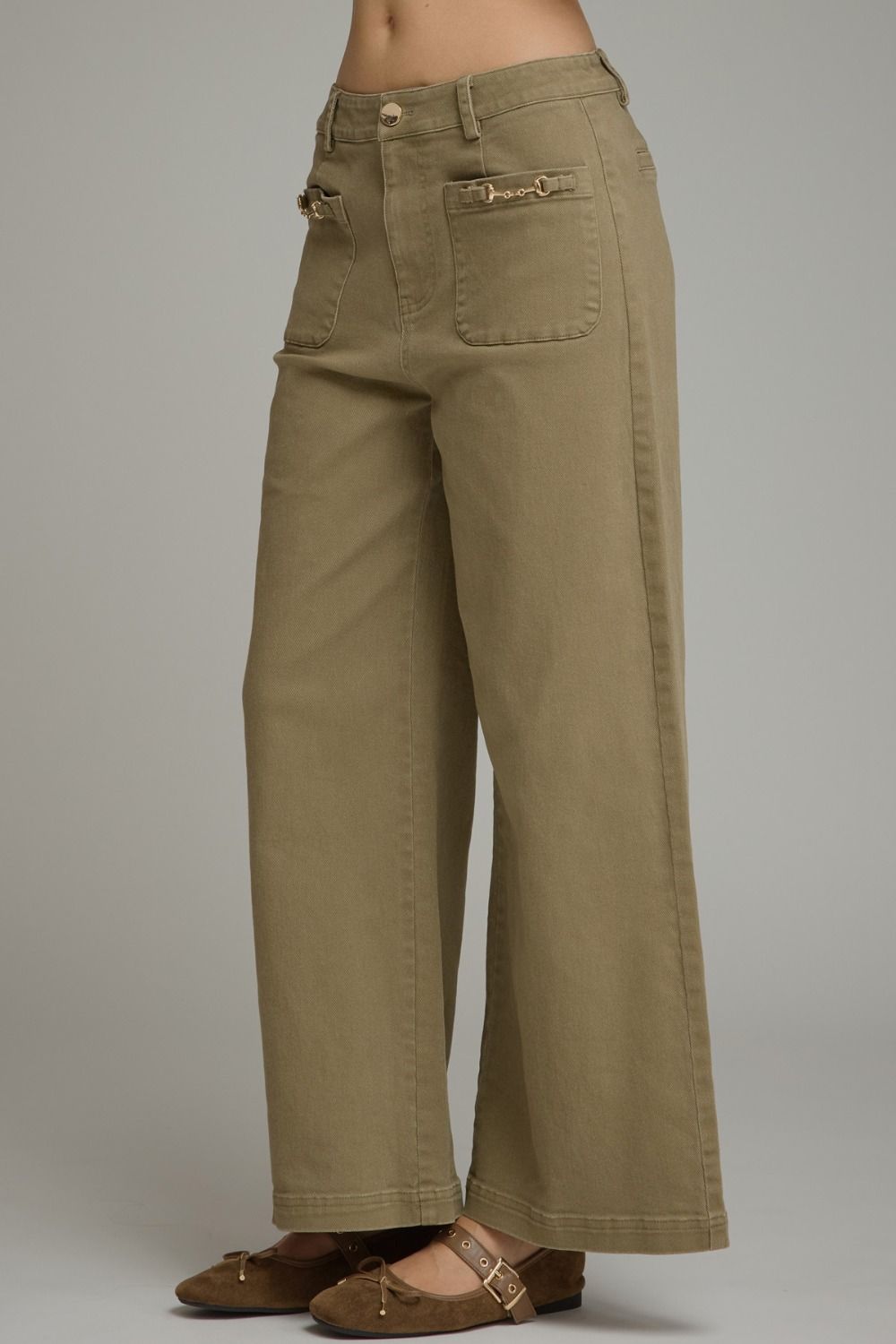 Entro Wide Leg Pants With Horsebit Detail