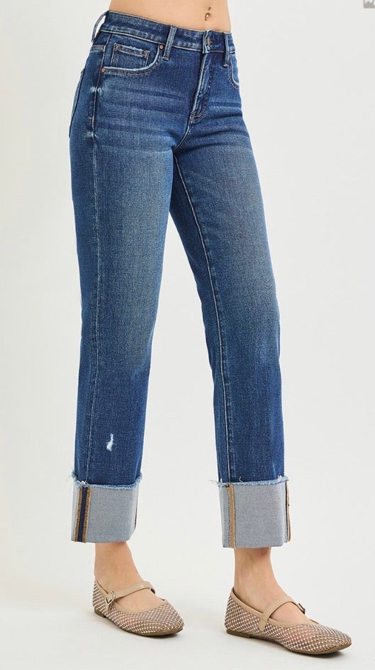 Risen 4 Way Stretch Mid Rise Cuffed Crop Jeans