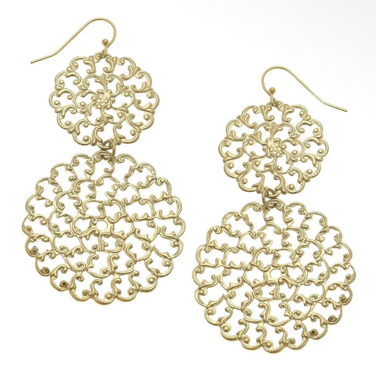 Susan Shaw Gold Double Round Filigree Earrings