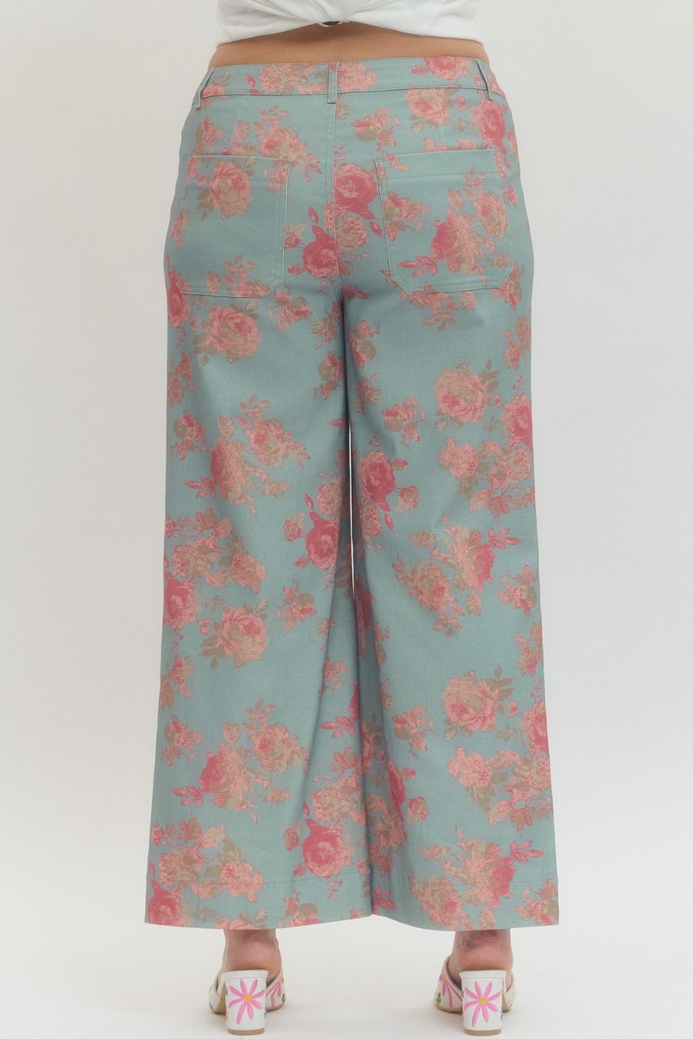 Entro Blue and Pink Floral Plus Size Pants