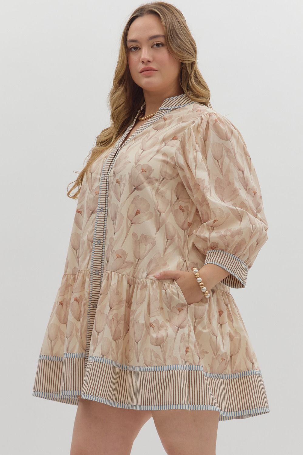 Charlie Ecru Plus Size Mini Dress
