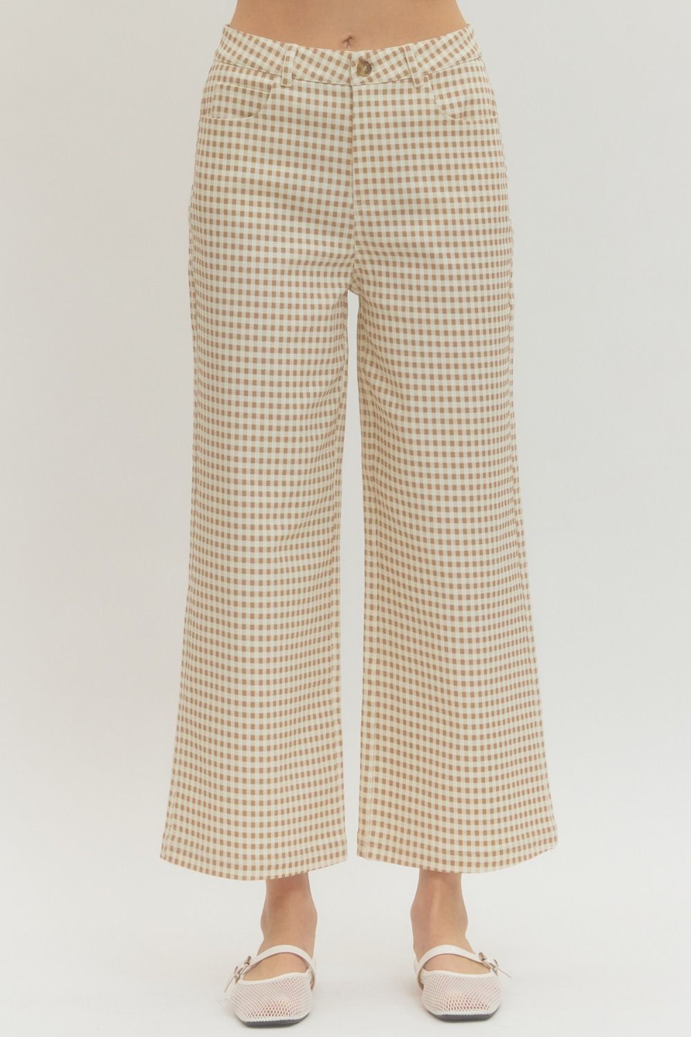Entro Tan Gingham Checked Pants
