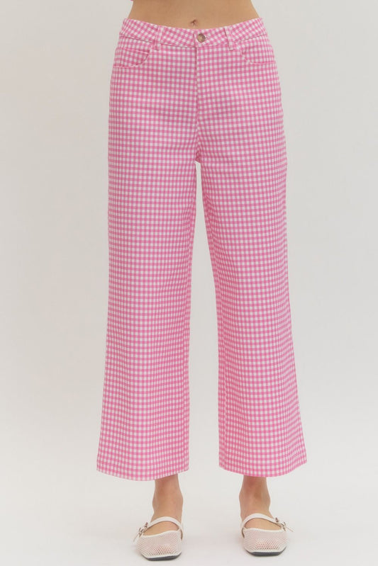 Entro Pink Gingham Checked Pants