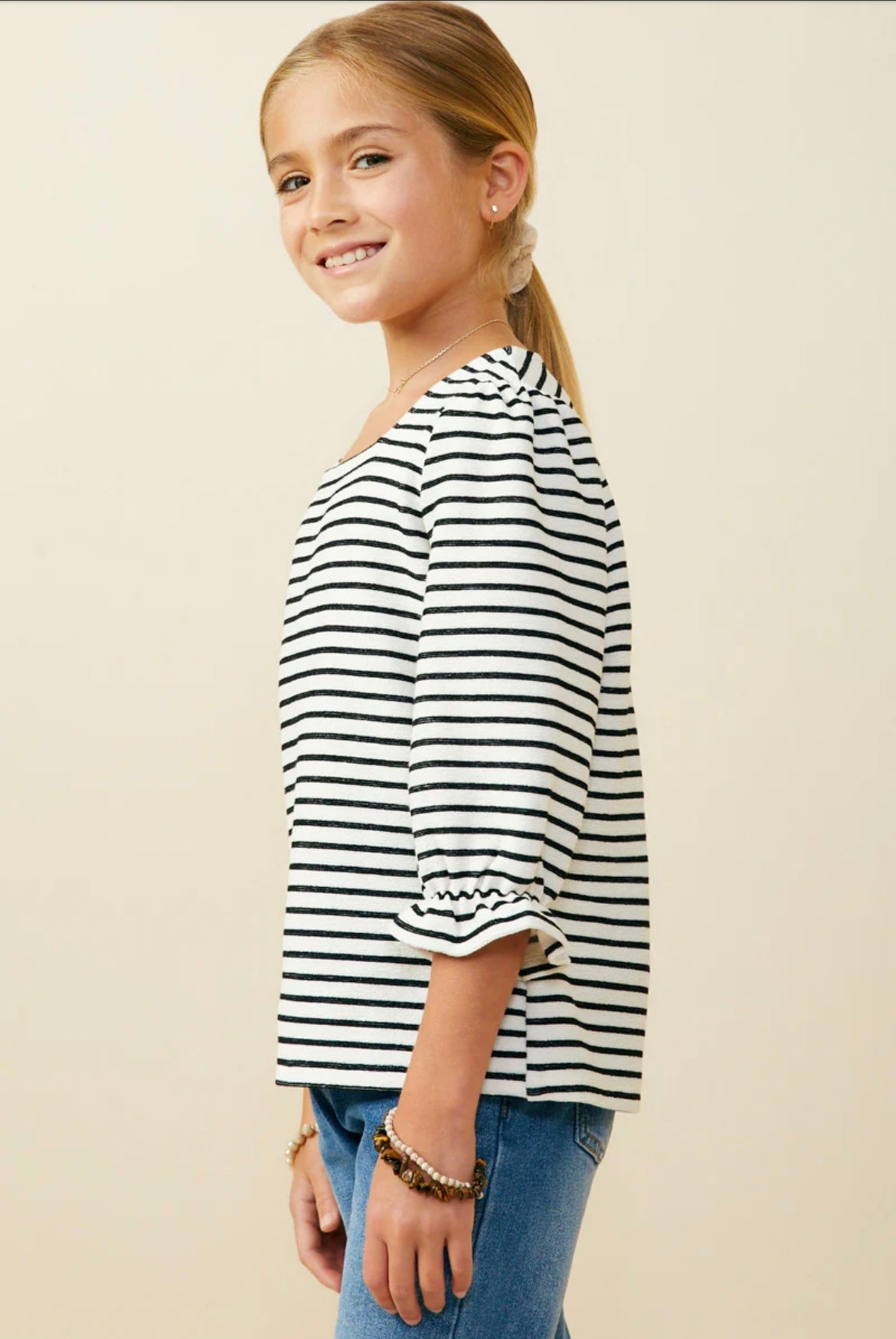 Hayden Girls White with Black Stripes Top