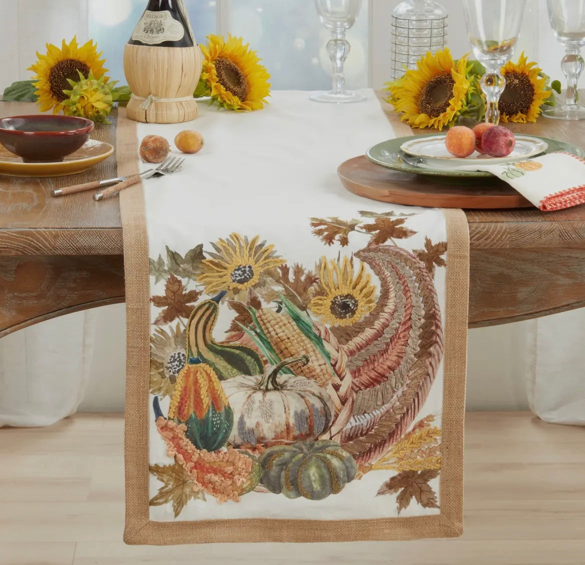 Cornucopia Embroidered Table Runner 16”x72” Only 1 Left, Order Soon