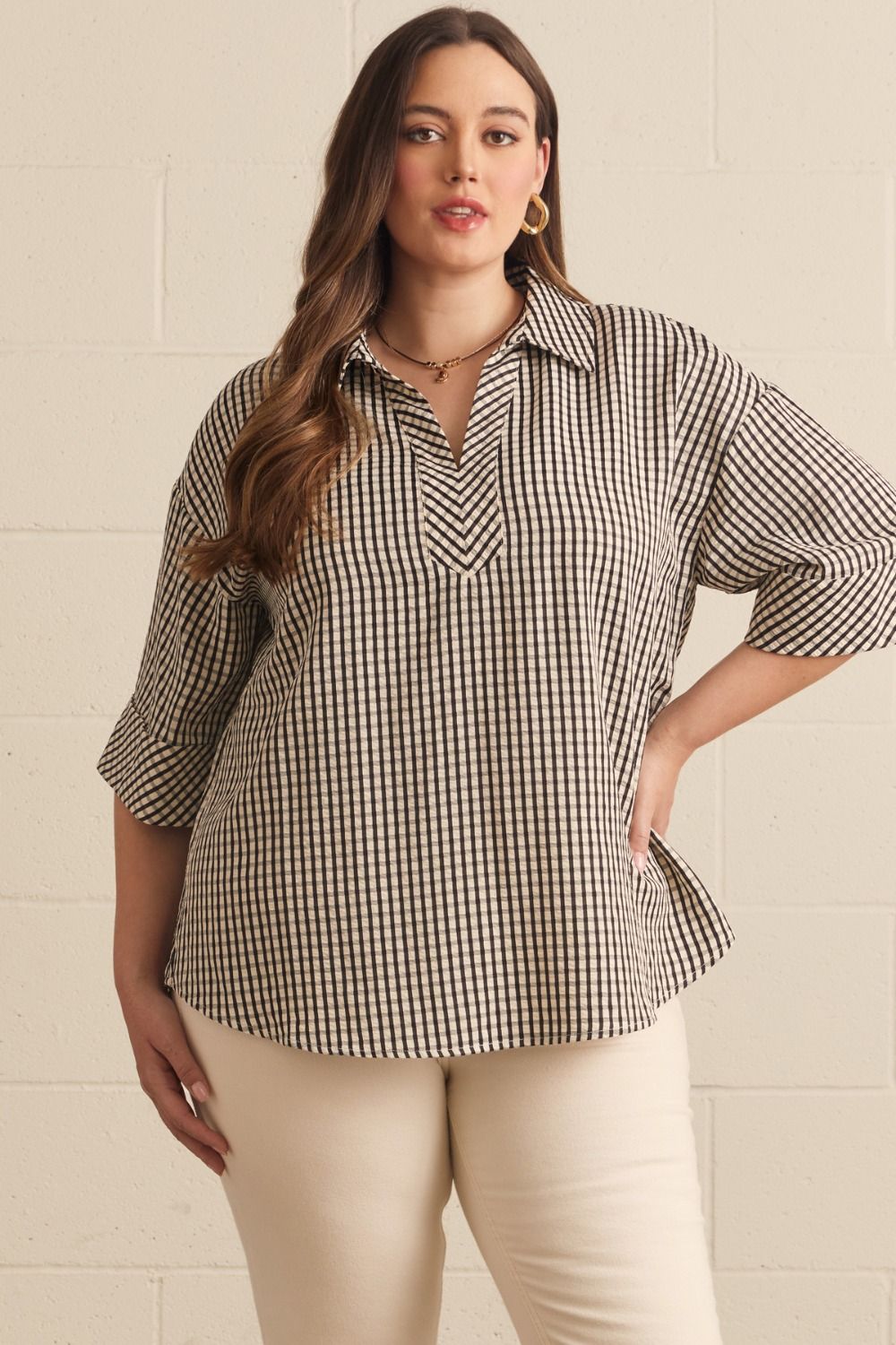 The Gavin Black Gingham Checked Plus Size Top
