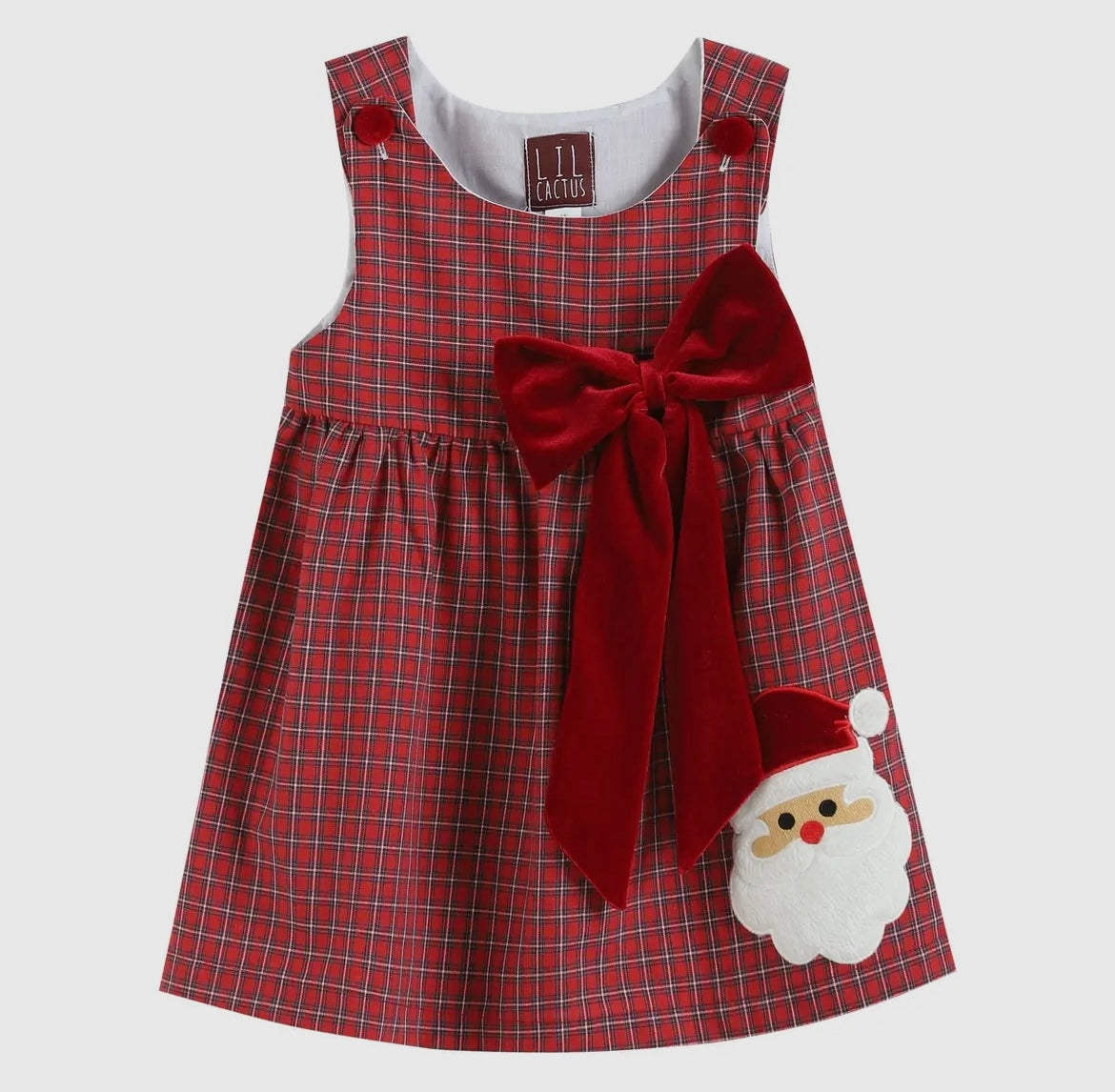 Red Plaid Santa Dress with Velvet Bow