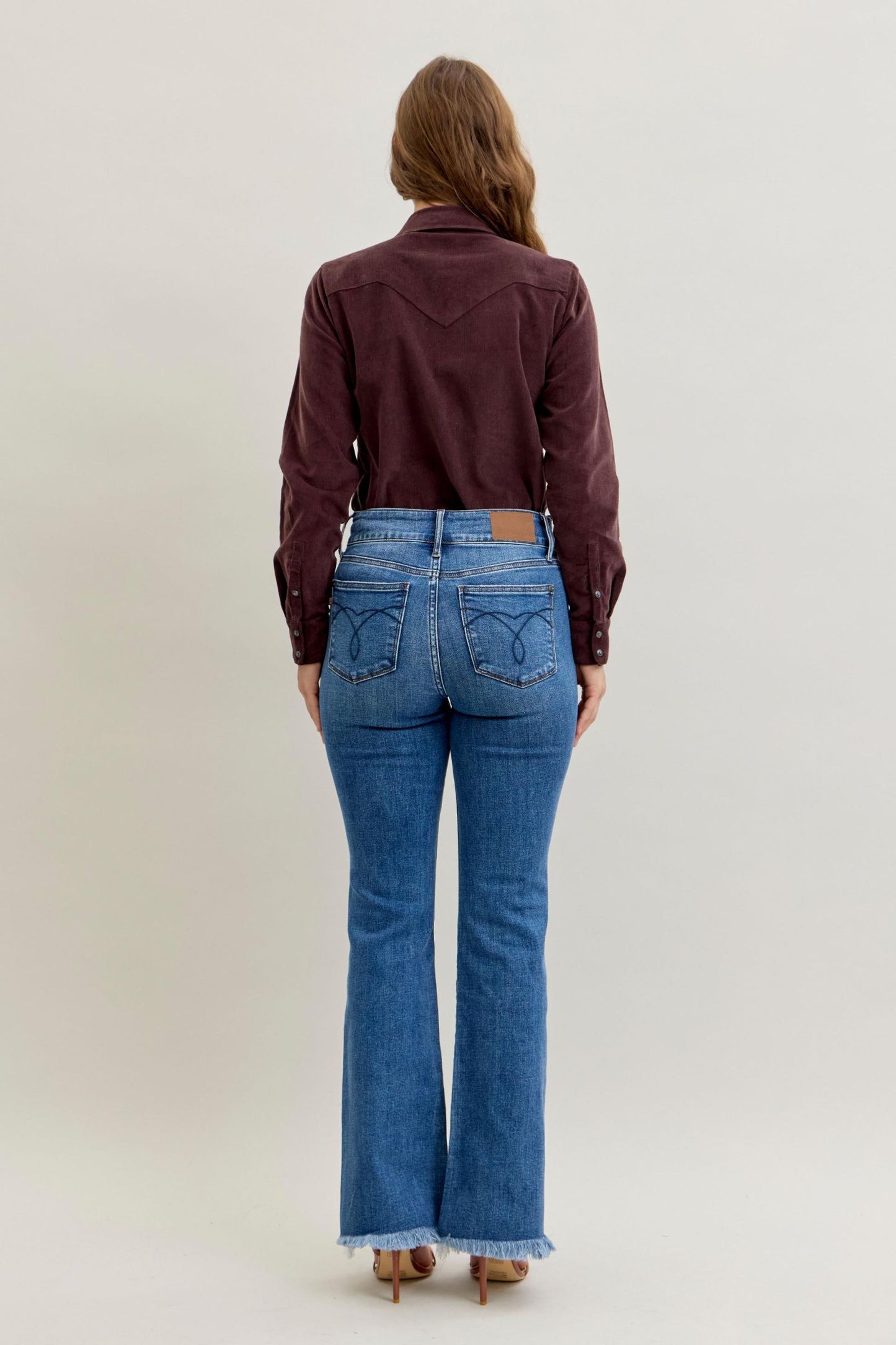 Judy Blue High Waist Bootcut Double Button WB & Frayed Hem