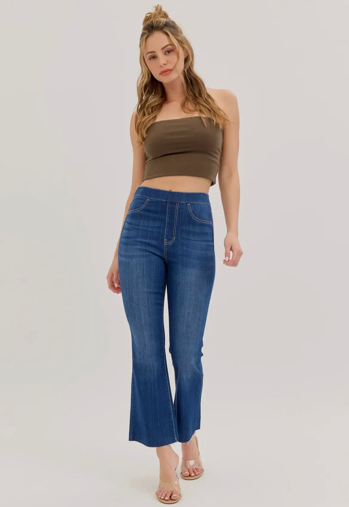 Cello High Rise Pull On Crop Flare Jeans (Petite)