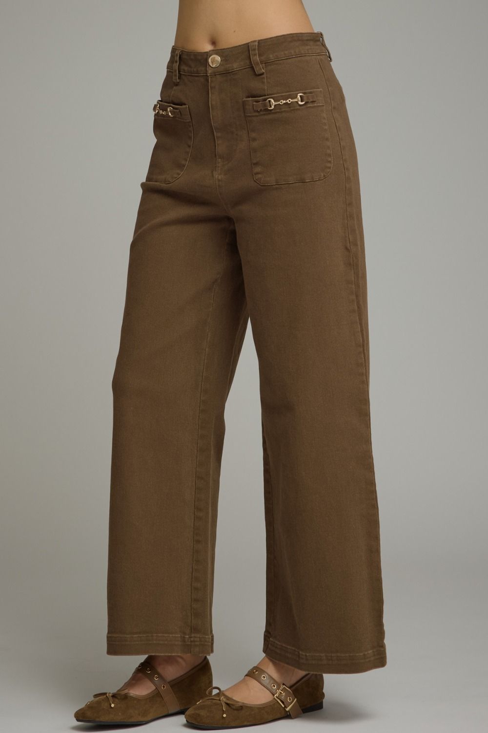 Entro Wide Leg Pants With Horsebit Detail