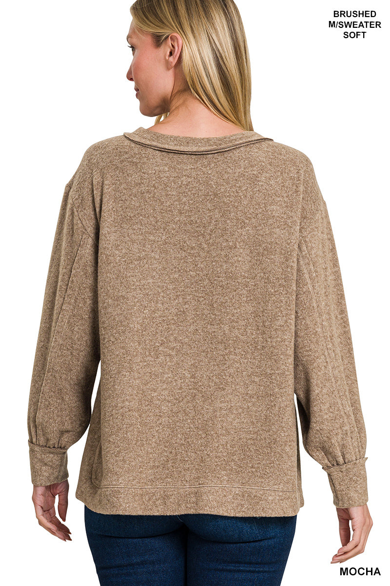 Zenana Hi-Low Brushed Hacci Round Neck Sweater