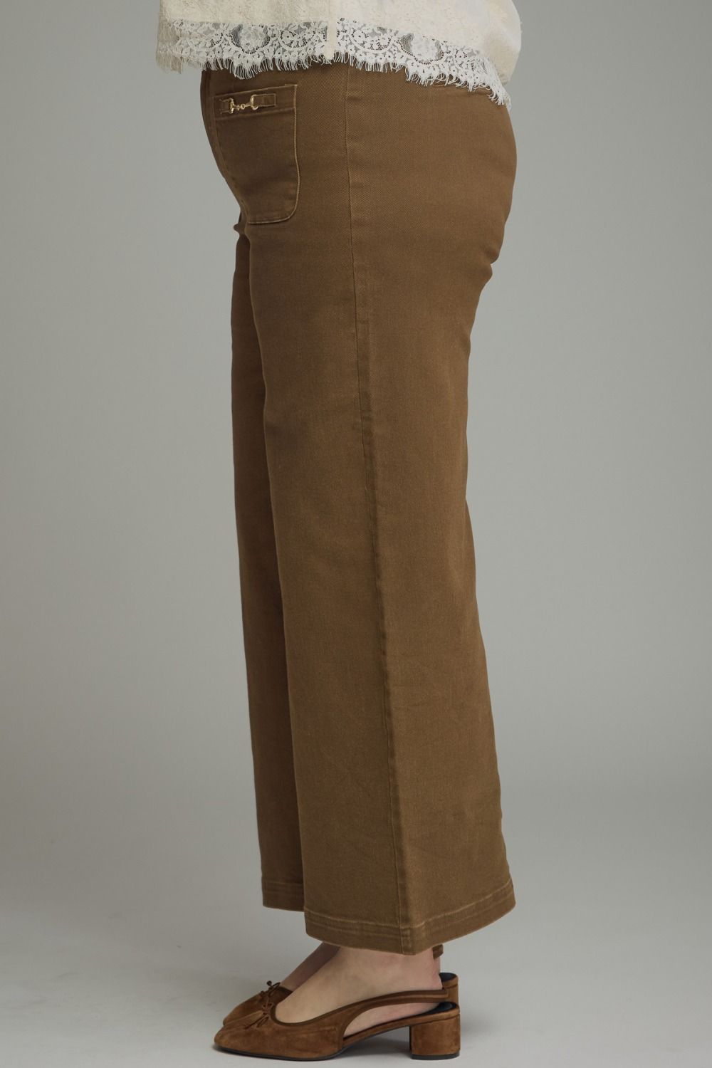 Entro Wide Leg Plus Size Pants with Horsebit Detail