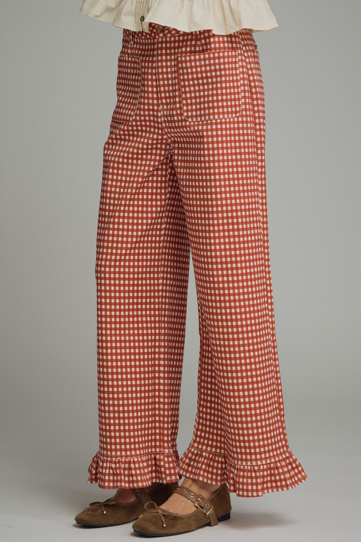 Entro Rust Gingham Checked Pants