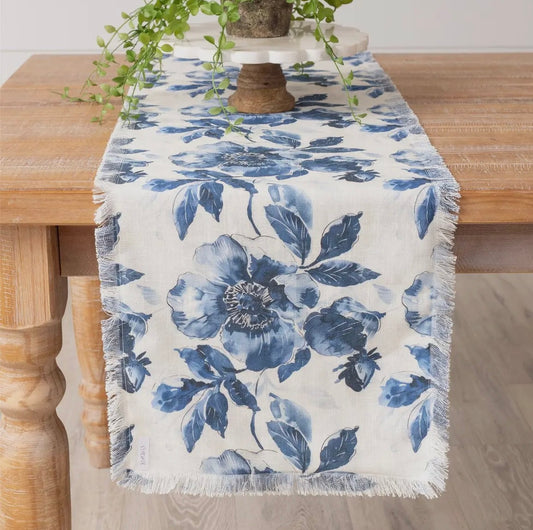 Blue and White Floral Table Runner