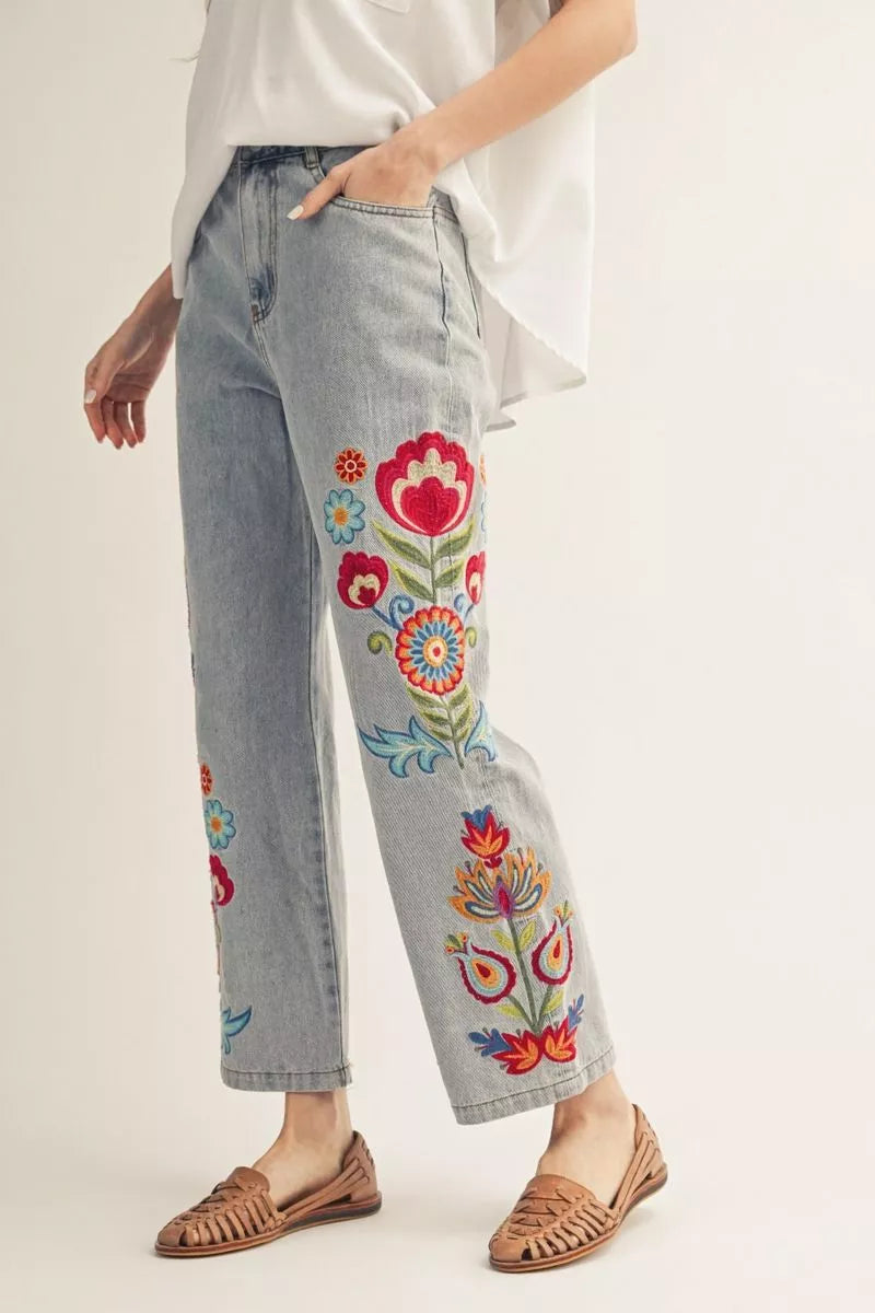 Jodifl Embroidered Washed Denim Jeans